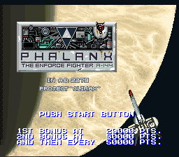 Phalanx - The Enforce Fighter A-144 (USA) (Beta) Title Screen